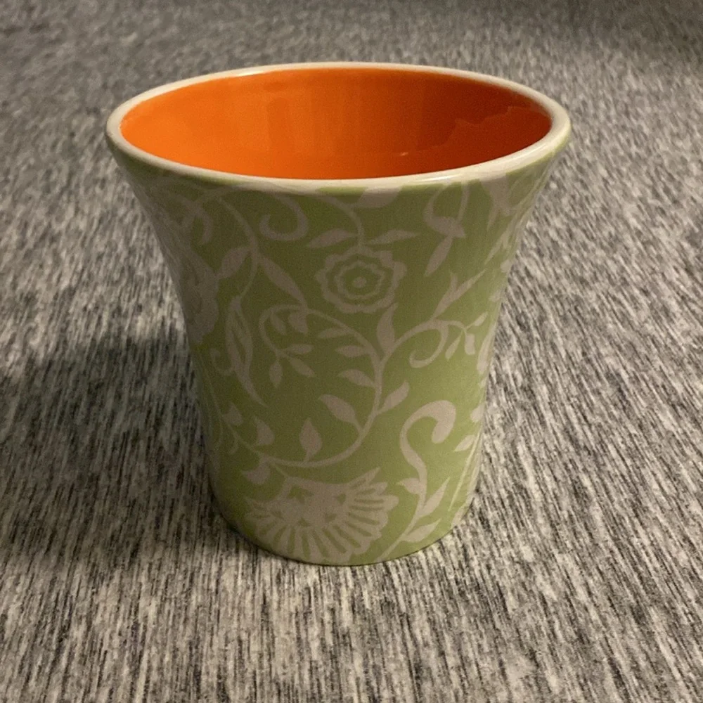 Vintage Orange and Green Floral Spring Bath and Body Works Vase Planter Pot